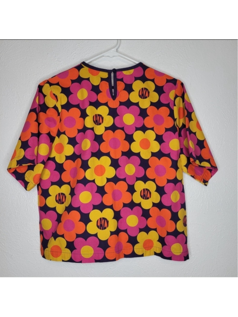 Lazy Oaf '70s Floral Boxy Tee Women's Size Small Retro Colorful Streetwear - Picture 5 of 15